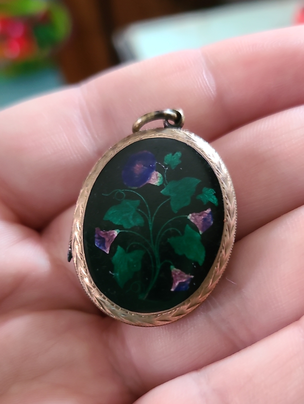Victorian Enamel Purple Mornong Glory Design Locket
